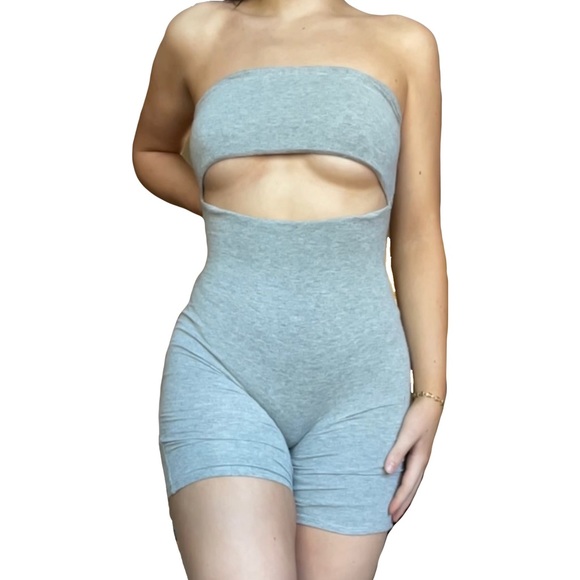 Naked Wardrobe Grey one-pice bodysuit romper - Picture 2 of 4